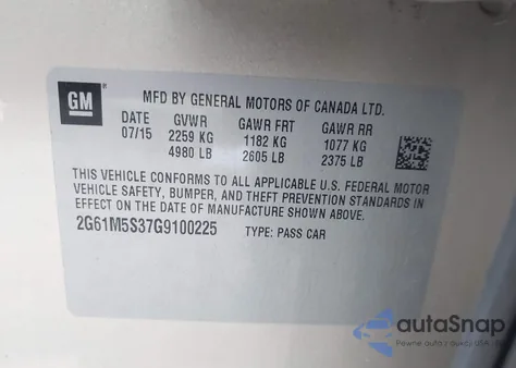 2016 Cadillac Xts Luxury Collection z USA, uszkodzony, nr VIN 2G61M5S37G9100225